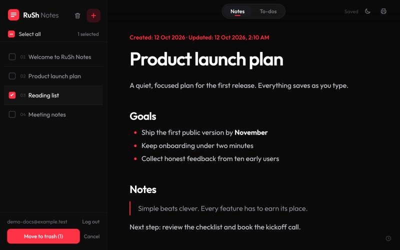 Pick notes with checkboxes, then move them to the trash.