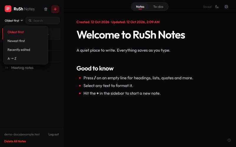 The sort menu above the note list.